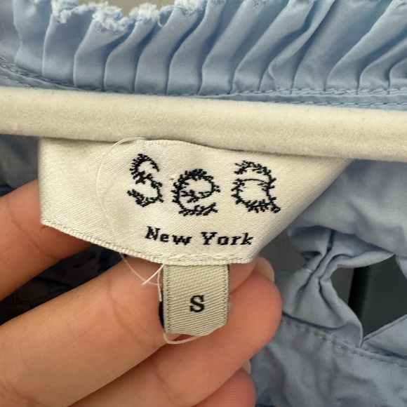Sea New York Light Blue Smocked Cap Sleeve Cutout Top Short Sleeve Blouse size S - Picture 6 of 9